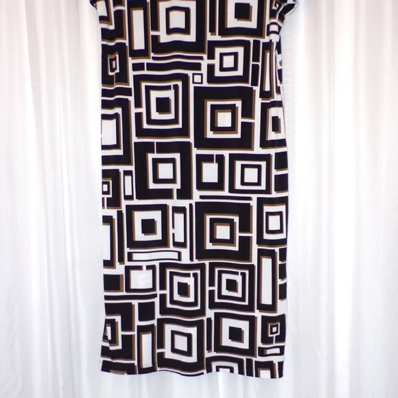 Chico's Midi Shift Dress Womens 0 US 4 Small White Brown Black Cold Shoulder Mod - Picture 7 of 12